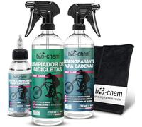 bio-chem Kit de 4 productos para el cuidado de bicis | Limpiador completo 750 ml - Desengrasante para cadenas 750 ml - Aceite lubricante 100 ml - Paño de microfibra
