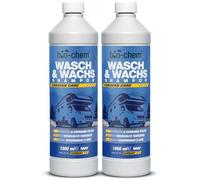 bio-chem Wash & Wax Shampoo, 2 x 1 l + vaso dosificador limpiador de caravanas especial para superficies selladas