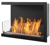 Bio Chimenea de Esquina Negra Line-L 60cm. Biochimenea de bioetanol de Pared 600 mm Negro Mate. Eco-Chimenea para ser montado en una Abertura de Pared. Chimenea de bioetanol Izquierda con Vidrio.
