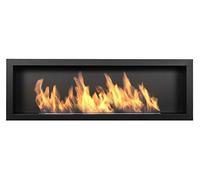Bio Chimenea Negra S-Line 120x40cm. Biochimenea de bioetanol de Pared 1200x400 mm Negro Mate. Chimenea de bioetanol para ser montado en una Abertura de Pared. Chimenea de bioetanol sin Vidrio.