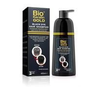 Bio Keratin Gold Champú de color negro para el cabello, 400 ml, cobertura 100% de canas en 5 - 10 minutos, resultados profesionales y calidad de salón, tinte y champú 2 en 1, sin manchas de piel, para