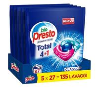Bio Presto Power Caps Classic - Detergente para lavadora predosificado en cápsulas, paquete de 135 lavados