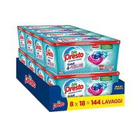 Bio Presto Power Caps - Detergente para lavadora predosificado en cápsulas, elimina la suciedad y las bacterias, paquete de 144 lavados