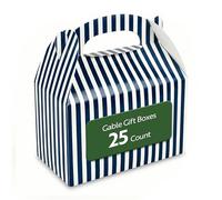 Bio Tek - Cajas a dos aguas de 6 x 3.5 x 3.5 pulgadas para recuerdos de fiesta, 25 cajas de regalo duraderas, diseño a rayas, con asa integrada, cajas de granero de papel azul y blanco, desechables,