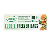 Biobag Bolsas transparentes para alimentos y congeladores de 6 litros: biodegradables, compostables y sin BPA (20 bolsas)