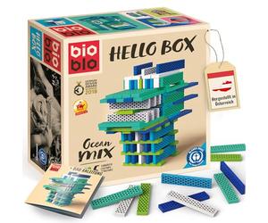 Bioblo Hello Box Ocean-Mix con 100 Bloques de construcción | Bloques de construcción sostenibles para niños a Partir de 3 años | Bloques de construcción de Madera Juguetes para niños