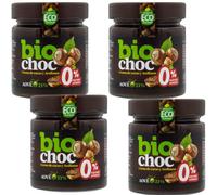 Biochoc - Avellana 0% azúcar - Crema de cacao con Aceite de Oliva Virgen Extra Ecológico - 100% Ecológica - Sin gluten, Sin leche, Sin huevo 200 g. (Pack 4)