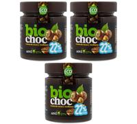 Biochoc - Proteínas y avellana - Crema de cacao con Aceite de Oliva Virgen Extra Ecológico - 100% Ecológica - Sin gluten, Sin leche, Sin huevo 200 g. (Pack 3)