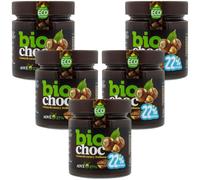 Biochoc - Proteínas y avellana - Crema de cacao con Aceite de Oliva Virgen Extra Ecológico - 100% Ecológica - Sin gluten, Sin leche, Sin huevo 200 g. (Pack 5)