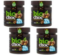 Biochoc - Proteínas y avellana - Crema de cacao con Aceite de Oliva Virgen Extra Ecológico - 100% Ecológica - Sin gluten, Sin leche, Sin huevo 200 g. (Pack 4)