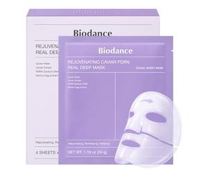 BIODANCE Mascarilla Rejuvenecedora de Caviar PDRN: Mascarilla Facial de Hidrogel Nocturna, Efecto Reafirmante e Iluminador, Cuidado de la Piel Coreano, 4 unidades x 34g