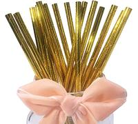 Biodegradables Pajitas de Papel de Aluminio Dorado, 19,7 x 0,6 cm, 100 Unidades Pajitas Desechables Brillo Metálico Doradas para Beber, Fiestas, Bodas