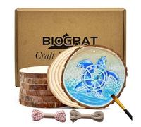 BIOGRAT Rodajas de Madera 11-12 cm, 8 piezas troncos madera decoracion pretaladrado con 2 cuerdas, 1 cm de grosor