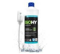 BiOHY Abrillantador (1 botella de 1 litro) + Dosificador | Apto para todos los lavavajillas | para un brillo inmejorable en los vasos y platos sin manchas de agua (Klarspüler)