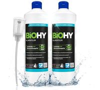 BiOHY Abrillantador (2 botellas de 1 litro) + Dosificador | Apto para todos los lavavajillas | para un brillo inmejorable en los vasos y platos sin manchas de agua (Klarspüler)