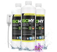 BiOHY Cuidado de tapicería y piel para coche (3 botellas de 1 litro) + Dosificador | limpia todo el interior del coche | Quitamanchas para asientos de coche | deja un olor agradable (KFZ Polster)
