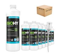 BiOHY Desatascador (12 botellas de 1 litro) + Dosificador | Líquido, limpiador de desagües altamente concentrado | Inodoro, Para todos los bloqueos | EXTRA FUERTE (Rohrreiniger)