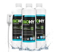 BiOHY Desatascador (3 botellas de 1 litro) + Dosificador | Líquido, limpiador de desagües altamente concentrado | Inodoro, Para todos los bloqueos | EXTRA FUERTE (Rohrreiniger)