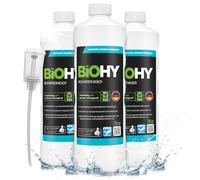 BiOHY Desatascador (3 botellas de 1 litro) + Dosificador | Líquido, limpiador de desagües altamente concentrado | Inodoro, Para todos los bloqueos | EXTRA FUERTE (Rohrreiniger)