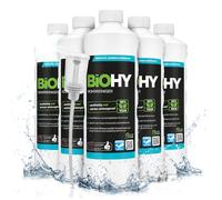 BiOHY Desatascador (6 botellas de 1 litro) + Dosificador | Líquido, limpiador de desagües altamente concentrado | Inodoro, Para todos los bloqueos | EXTRA FUERTE (Rohrreiniger)