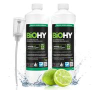 BiOHY Detergente para lavavajillas comercial (2 botellas de 1 litro) + Dosificador | Fórmula para disolver el las grasas | Apto para gastronomía, industria y hogares (Geschirrreiniger)
