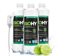 BiOHY Detergente para lavavajillas comercial (3 botellas de 1 litro) + Dosificador | Fórmula para disolver el las grasas | Apto para gastronomía, industria y hogares (Geschirrreiniger)