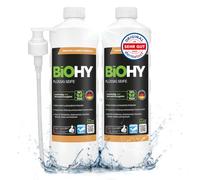 BiOHY Jabón líquido (2 x 1 litro) + dispensador de bomba, jabón de manos suave y reengrasante | libre de fosfatos, olor neutro para fregaderos, gastronomía y áreas sanitarias | sin perfume ni