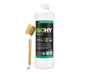 BiOHY Lavavajillas a mano (1 botella de 1 litro) + Bomba dispensadora | Libre de fosfatos | libre de químicos dañinos y biodegradables | Adecuado para la restauración y el hogar (Spülmittel)