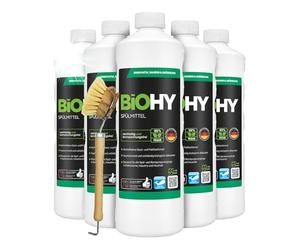 BiOHY Lavavajillas a mano (6 botellas de 1 litro) + Bomba dispensadora | Libre de fosfatos | libre de químicos dañinos y biodegradables | Adecuado para la restauración y el hogar (Spülmittel)