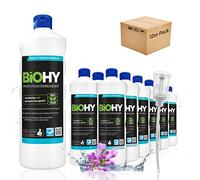 BiOHY Limpiacristales profesional (12 botellas de 1 litro) + Dosificador | Limpiador concentrado de vidrios, para de ventanas | Limpieza optima de vidrios, ventanas y espejos (Fensterreiniger)
