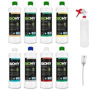 BiOHY Limpiador combinado con dosificador (8 x 1 litro), para todos los ámbitos de aplicación, potente y eficiente, 100% vegano limpiador sin microplásticos nocivos