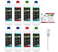BiOHY Limpiador completo con dosificador y pastillas para lavavajillas (8 x 1 L), limpiador de baño, ventanas y suelos, potente y eficaz, limpiador ecológico sostenible