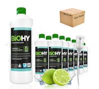 BiOHY Limpiador de azulejos (12 botellas de 1 litro) + Dosificador | especialmente desarrollado para suelos de piedra y baldosas, deja una capa de brillo repelente a la suciedad (Fliesenreiniger)