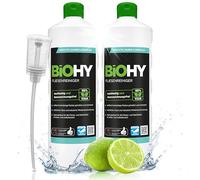 BiOHY Limpiador de azulejos (2 botellas de 1 litro) + Dosificador | especialmente desarrollado para suelos de piedra y baldosas, deja una capa de brillo repelente a la suciedad (Fliesenreiniger)