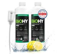 BiOHY Limpiador de robots aspiradores (2 botellas de 1 litro) + Dosificador | Especialmente desarrollado para estaciones de limpieza | Prolonga la vida útil de la estación de succión (Wischroboter
