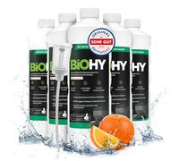 BiOHY Limpiador de robots aspiradores con aroma a naranja (6 botellas de 1 litro) + Dosificador | Especialmente desarrollado para estaciones de limpieza | Prolonga la vida útil de la estación