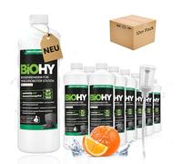BiOHY Limpiador de suelos para robot de limpieza con aroma a naranja (12 x 1 litro) + dosificador, concentrado de limpieza para todos los robots de limpieza con función húmeda, sin espuma y sin rayas