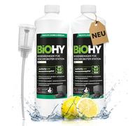 BiOHY Limpiador de suelos para robot de limpieza con aroma fresco (2 x 1 litro) + dosificador, concentrado de limpieza para todos los robots de limpieza con función húmeda, sin espuma ni rayas