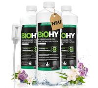 BiOHY Limpiador de suelos para robot limpiador estación con aroma primaveral (3 x 1 litro) + dosificador, detergente concentrado para todos los robots limpiadores y aspiradores con función húmeda,