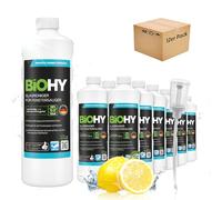 BiOHY Limpiador de vidrios para aspiradoras de ventanas (12 botellas de 1 litro) + Dosificador | adecuado para todos los ácidos de las ventanas | brillante en todas las superficies (Fenstersauger)