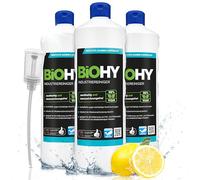 BiOHY Limpiador industrial (3 botellas de 1 litro) + Dosificador | limpiador de talleres | contra grasas y aceites | ideal para metal, plástico, vidrio, herramientas (Industriereiniger)