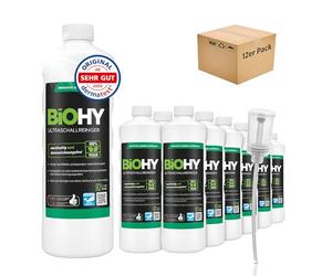BiOHY Limpiador ultrasónico (12 botellas de 1 litro) | limpieza intensiva y suave de gafas, productos dentales, oro, monedas y joyas (Ultraschallreiniger)