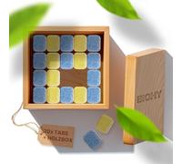 BiOHY Pastillas para lavavajillas todo en uno (20 pastas) + caja de almacenamiento de madera, sin fosfatos, para la limpieza diaria de platos y cubiertos, contra los restos de grasa y alimentos más
