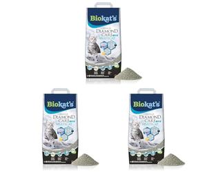 Biokat's Diamond Care MultiCat Fresh, con Fragancia - Arena Fina con carbón Activo para hogares en los Que Viven Varios Gatos 1 Saco (1 x 8 l) (Paquete de 3)