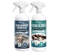 Bioky Pets Kit Quitamanchas y Eliminador de Olores Mascotas (2x1L) | Limpiador Enzimático Enzim-Plus, Spray Desodorizante Ambiental y Textil, Para Orina Perros y Gatos, Fuera Olores