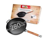BIOL Sartén profunda de hierro fundido con tapa de vidrio resistente al calor y mango de madera desmontable, 24-26-28 cm, inducción, sartén universal para freír (Sin tapa, 28 cm)