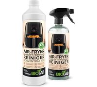 BIOLAB Aerosol limpiador Airfryer (750 ml) y limpiador concentrado (1000 ml) fuerte desengrasante para freidora de aire y freidora de aire caliente, elimina la grasa y el aceite quemados, suave para