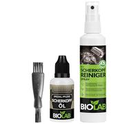 BIOLAB Juego de limpieza y cuidado del cabezal de afeitado: aceite de cabezal de afeitado (30 ml), limpiador de cabezales de afeitado en spray (100 ml) + cepillo de limpieza para maquinilla de afeitar