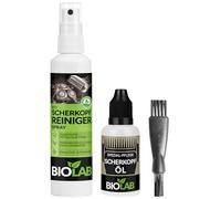 BIOLAB Juego de limpieza y cuidado del cabezal de afeitado: limpiador de cabezales de afeitado en espray (100 ml), aceite de cabezal de afeitado (30 ml) + cepillo de limpieza para maquinilla de