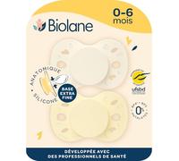 BIOLANE- Chupete anatómico- Chupetes extrafinos- De 0 a 6 meses- Amarillo y beige- Tetina plana y reversible- Comodidad óptima- Respeto al desarrollo bucal- Materiales seguros y duraderos